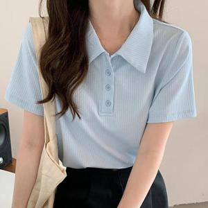 짧은 기장 여름 카라 티셔츠 세로 잔잔한 골지 디자인