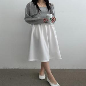 A라인 허리밴딩 화이트 플레어 롱스커트 UFR-161888