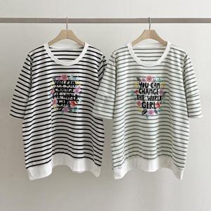 빅사이즈사랑해요 S228L406 리젠전사나염줄지반팔티 SM