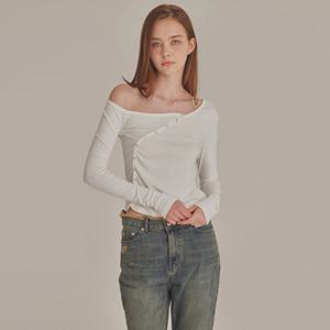 CURVED METAL SNAP ONE SHOULDER TOP_T426TP121(WH)