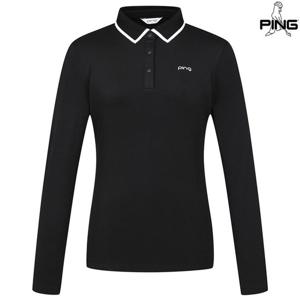 [양말증정]여성 카라 배색 포인트 긴팔 티셔츠 121E3TO052_BK