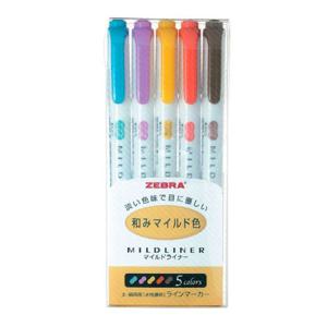 제브라 마일드 라이너 양면 트윈 형광펜 RC 5색 세트
