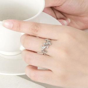 나뭇잎 실버 패션 반지 큐빅 AL1609 길이조절 큐빅반지 패션반지 피쉬본 실버반지 은반지