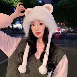 곰돌이 후드 귀달이 털 모자 겨울 방한 모자 귀마개