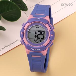 큐앤큐 M185J-005Y 라운드 디지털 전자 바이올렛 어린이 방수 아동 우레탄 시계 d
