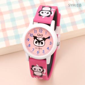 큐앤큐 V23A-006VY 학습에 좋은 귀욤 팬더 캐릭터 어린이 아동 우레탄 시계 d