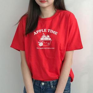 [험블스튜디오] 애플타임 프린팅 로고 여름티셔츠 레드
