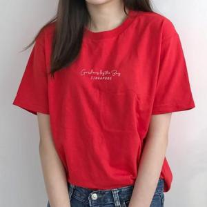 [험블스튜디오] 싱가포르 레터링 라운드넥 면반팔티 레드