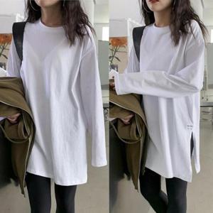 [시스터즈] 밑단 트임 포인트 무지 긴팔티 기본 2컬러