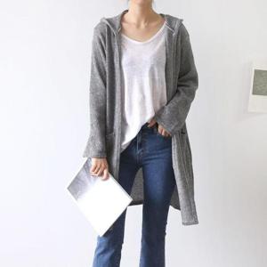 [프로셀러] 루즈핏 멜론 후드 롱 가디건 ym24303