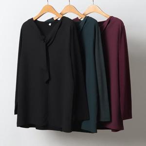 빅사이즈타이블라우스 J463L410 배색리본쉬폰블라우스 MN