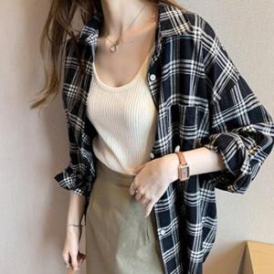 여성블라우스 체크 카라셔츠 체크남방 LK-S005