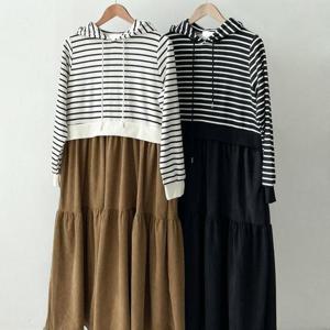 빅사이즈티원피스 T465L412 후드오버단가라원피스 SM