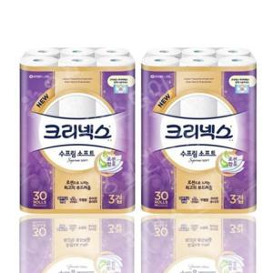 크리넥스 수프림소프트 화장지 3겹 30m 30롤 2팩