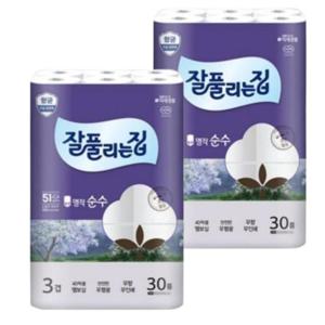 잘풀리는집 명작순수 3겹 화장지 30M 30롤 x 2개 SD