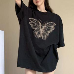 [체리캣] 여성 빅사이즈 나비프린팅 순면반팔 T-71