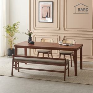 라로퍼니처 벨로나 1900 고무나무 원목 6인 식탁 세트 (식탁+의자2+벤치1)