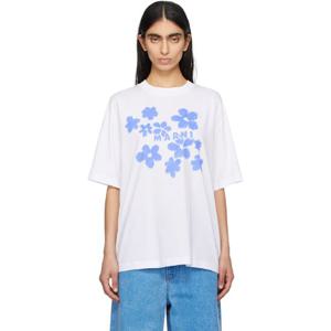 25 FW 마르니 여성 화이트 코튼 데이지 가든 티셔츠 251379F110005