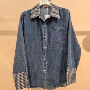 라티움 HC34 데님체크배색 앞 뒷 언발런스 오버핏 청셔츠 T2533bl10
