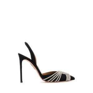 AQUAZZURA Black satin Gatsby Sling 105 pumps GASHIGL0SAT BLACK