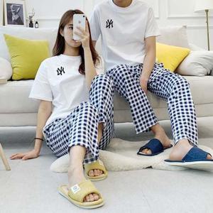 커플 이거찜 순면 호캉스 잠옷바지 체크 잠옷 파자마