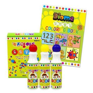 키즈맘아트 미술놀이 도트 물감 3색 (디오메 컬러링북 세트)