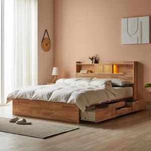 [착불배송][리뷰 방수커버 증정]파로마 피츠 레미 LED 원목 수납침대+40T라텍스매트 Q PDH009