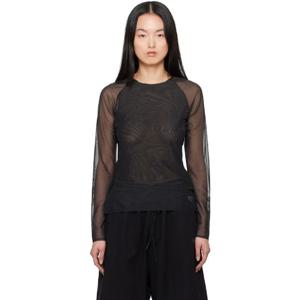 25 FW 요지야마모토 여성 블랙 메시 핏 티셔츠 251138F110007