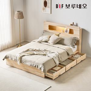 [착불] 보루네오 코지 3서랍 편백나무침대 원목 수납헤드 더블 프레임