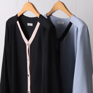 배색 V넥 블라우스 203I360S 빅사이즈 여성의류 502