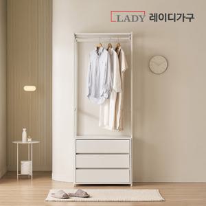 레이디가구 에어랙 철제 드레스룸 시스템옷장 800 3단 서랍 행거