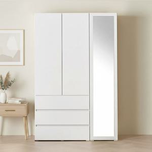 아씨방가구 피트 원터치 원룸 행거 3단 서랍+전신거울 옷장 세트 1200