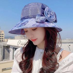 여성스런 나염무늬 엄마모자 오간자 플라워 버킷햇