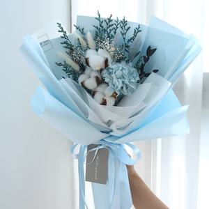 더봄 프리저브드플라워 목화와 블루수국 꽃다발
