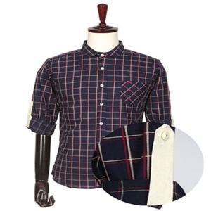 캐주얼 패치 포인트 소매롤업 체크 셔츠 남성의류