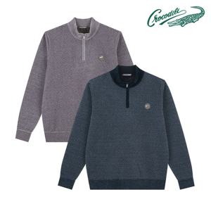 [크로커다일] 자카드 조직 융 하프집업 니트 CDAA9KW4362