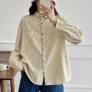 [애슬릿][애슬릿]라운드 카라 꽃 무늬 데일리 여성 블라우스