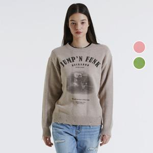 [버커루]여성 라운드넥 아트웍 데미지 풀오버 니트 B241KT510P