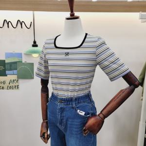 [비지트인뉴욕]스퀘어넥 SS시즌 스트라이프 티셔츠 VB5ST77_US