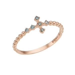 로이드 블루 L-DIA 십자가 14k 반지 LRF21185D