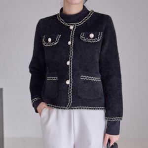 [모리스커밍홈] 라운드 체인 배색 퍼 니트자켓_M2512JK064D