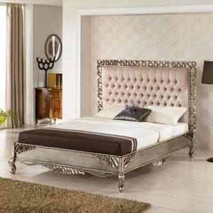 젠틱가구 로빙 고급 엔틱 가죽 퀸 Q 침대 프레임 실버