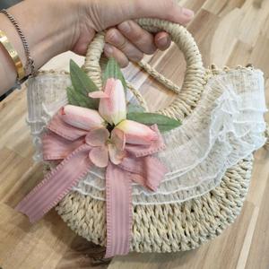 여성 러블리 라탄백 토트백 빅리본 왕골 가방 사진소품