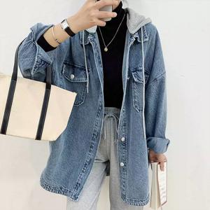 [올리비에스클로젯] 루즈핏 후드 탈부착 롱 데님 자켓_O2509JK606C