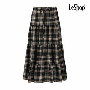 [르샵] 밴딩 리본 체크 러플 롱 스커트 (BP9SK015A)