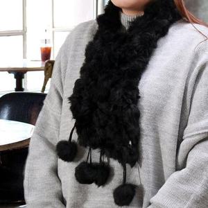 털목도리 토끼털 방울목도리 블랙 렉스퍼 겨울머플러 퍼목도리