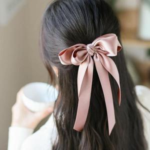 헤어핀 새틴 롱리본 자동 헤어핀(핑크) 꼬리리본 머리핀