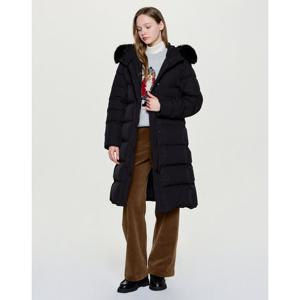 헤지스 여성 25FW 시즌오프에센셜 폭스퍼 후드 롱 헤비 구스 다운 블랙 HSJU5DC02BK