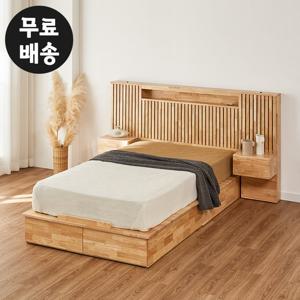 데오 원목 서랍 침대프레임 슈퍼싱글 협탁2개_내츄럴