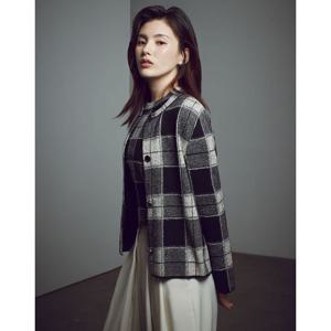 닥스 여성 24FWSET-UP울 블랙 빅체크 라운드넥 가디건 DLSW4D901BK